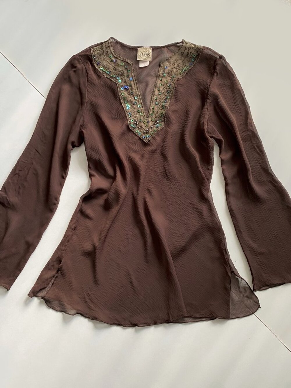 Y2K Fairy Boho Flares Sleeve Beaded Earthy Whimsigoth Top Size M